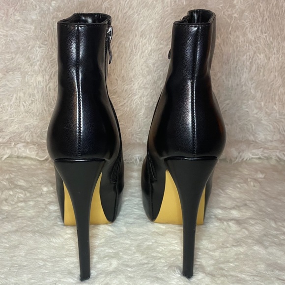 Black Faux Leather | Platform Pump | Six Inch Heeled Bootie - Picture 3 of 12